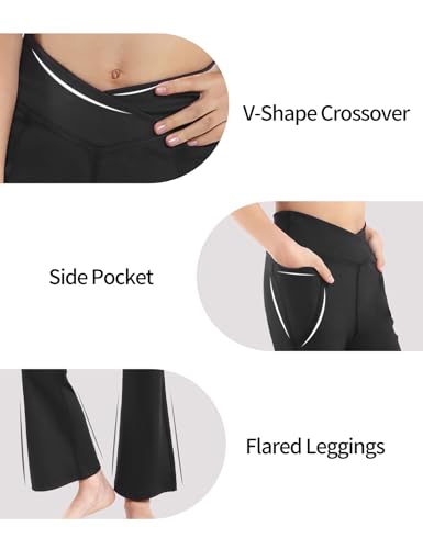 Girls Flare Leggings, High Waisted Kids Flare Yoga Pants with Pockets, Crossover Girls Bell Bottom Leggings, 5-14Y4