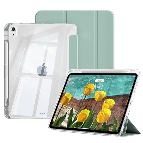 Coque iPad Air 11 M4 et 10.9 pouces avec porte-stylet et dos transparent - Vert Clair