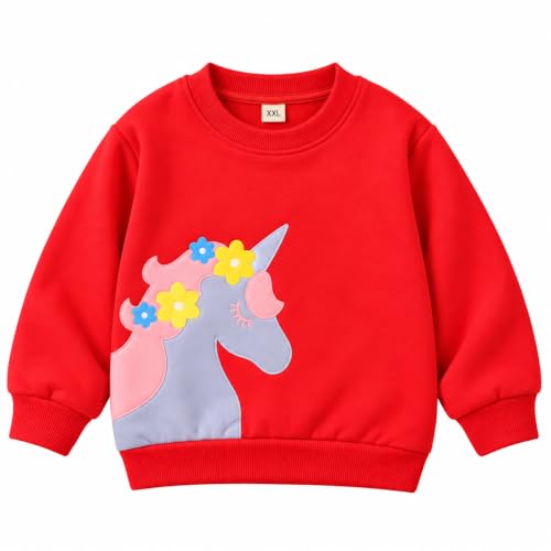 Image of Bold N Elegant Kid's Full Sleeve Unicorn Print Prewinter Cotton Round Neck Sweatshirt Pullover Tee For Infant Toddler Baby Girl's Kids