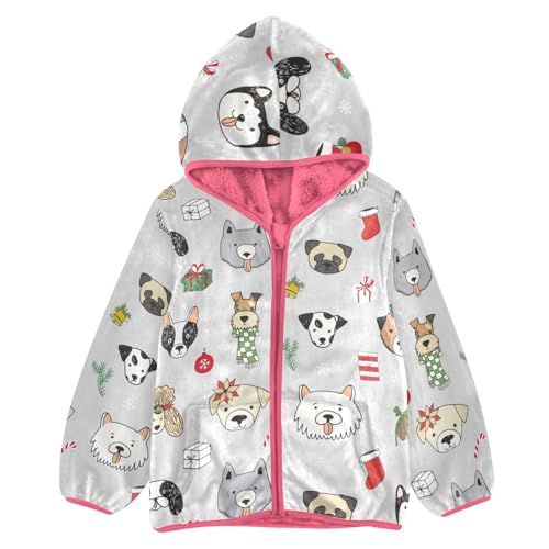 OTVEE Christmas Dogs Doodle Kids Hoodie Jacket Fall Spring Full Zip Warm Outwear Coat