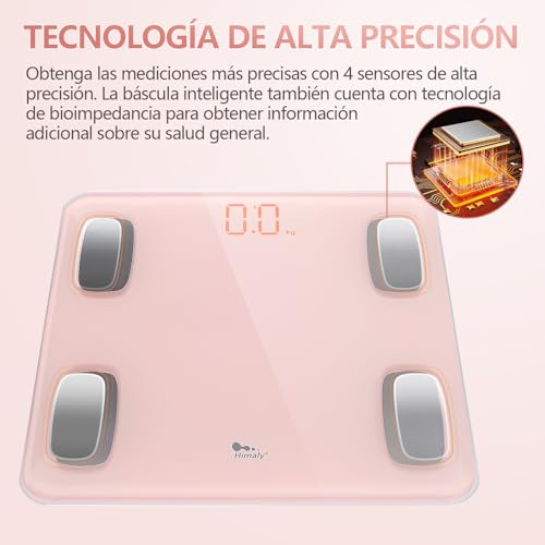 himaly Báscula Grasa Corporal, Báscula Baño Digital Compatible con Bluetooth Inteligente, Báscula Analógica Monitores de composición corporal Para Móviles Andriod y iOS（Rosa) - imagen 3