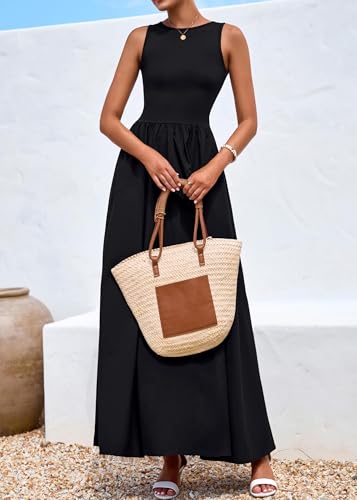 KIRUNDO Sleeveless Maxi Dresses for Women 2025 Spring Summer Mixed Fabric Pocketed Elegant Wedding Guest Flowy Tank Dress3