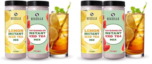 Image of Bevzilla Watermelon & Lemon Instant Ice Tea Powder - 400g x 2 | Refreshing Summer Iced Tea Drink | Instant & Easy to Make (Pack of 2)