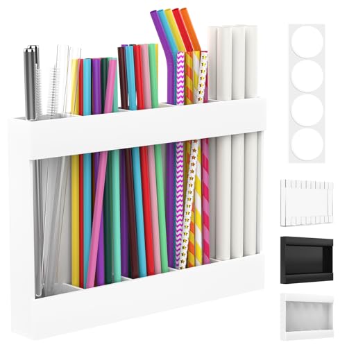 Musiwanna Acryl Strohhalme Aufbewahrung, Strohhalm Halter Schrank mit Doppelseitigem Klebeband, Peel and Stick Straw Holder, Straw Organizer, Trinkhalme Aufbewahrung (Weiß)