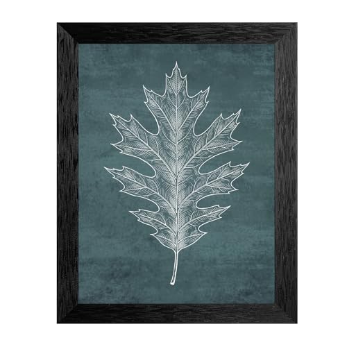 Framed Canvas Wall Art Vintage Botanical Oak Leaf White Line Illustration Canvas Print Poster Black Frame Wall Decor for Living Room Office Study Modern Minimalist, Nature Decor - Inch 8x10