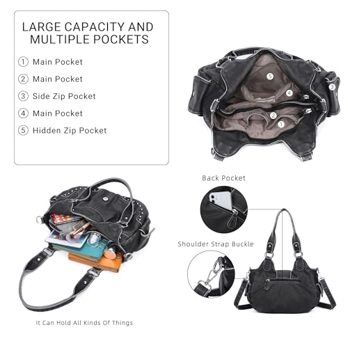 Image of Angel Kiss Hobo Bags for Women Vegan Leather Purses and Handbags Ladies Chic Shoulder Bags Crossbody Purses with Metal Studs