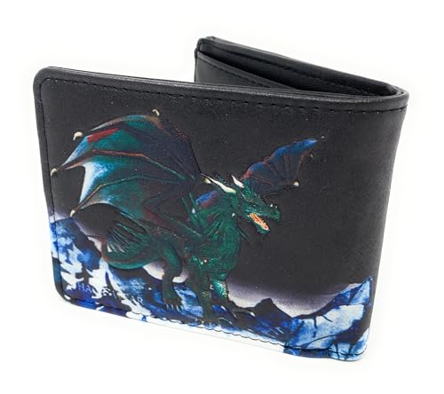 Shag Wear Medieval Dragon Men's and Teen Boy's Billfold Wallet Vegan Faux Leather Black2