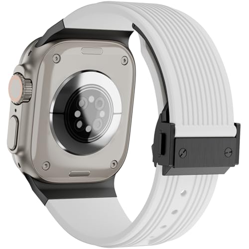 SEURE Strap Designed for Apple Watch Ultra 2/Ultra 49 mm, Series 9/8/7 45 mm, Series SE2/6/SE/5/4 44 mm, Series 3/2/1 42 mm, Soft Silicone Sports Strap, Robust Replacement Strap with Metal Connector, - Image 2