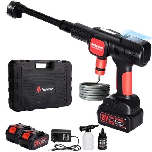 Andeman Akku-Hochdruckreiniger, 75 bar Mobiler Druckreiniger Mit 2x4000mAh Akku, 4-Gang-Modus & Bürstenlosem Motor - LCD Display, 6-in-1 Düse, Kabelloser Hochdruckreiniger für Auto/Terrasse/Garten