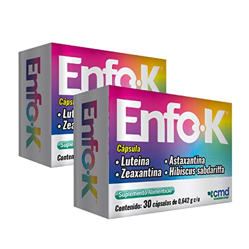 Vitamínicos, CMD - ENFO-K - Luteina, Zeaxantina, Astaxantina e Hibiscus sabdariffa- Suplemento Alimenticio - 2 cajas con 30 Cápsulas c/u