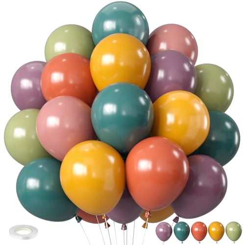 Boho Rainbow Balloons 12inch Assorted Colors Balloon Slate Dusty Blue Mustard Yellow Sage Pink Nude Colorful Balloons for Baby Shower Flower Groovy One Two Birthday Party Decorations