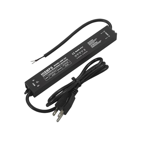 HISMPS 30W 12V Waterproof IP67 Power Supply 100V-240V AC to 12V 2.5A DC LED Constant Voltage Driver Converter Transformer Adapter with 3-Prong Plug 3.3 Feet Cable for Outdoor LED Lights