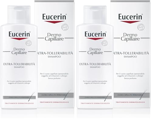 Eucerin DermoCapillaire Shampoo Extra-Tollerabilità 250 ml, Shampoo capelli e cuoio capelluto sensibili e irritati, Formula delicata per tutta la famiglia adatta a lavaggi frequenti e senza profumo