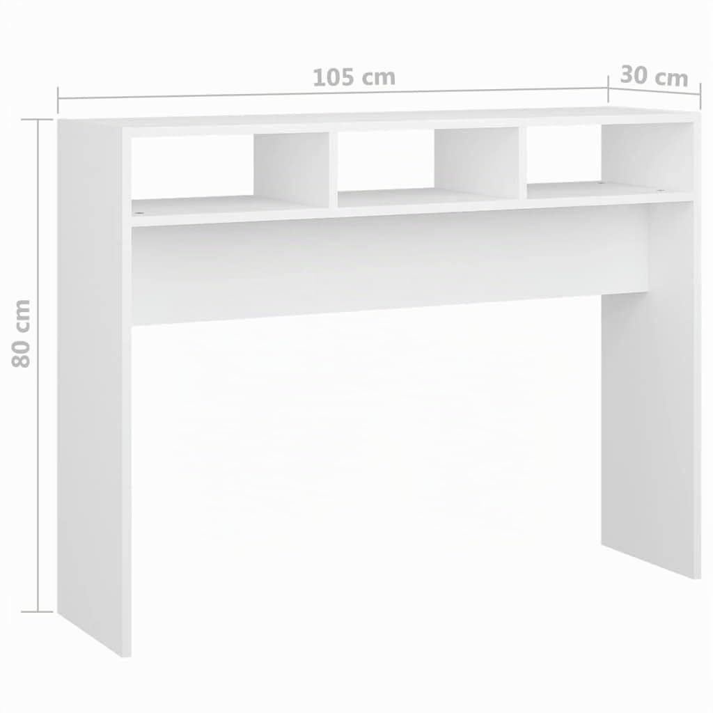 Mesa consola blanca 105 x 30 x 80 cm, de madera, mesa auxiliar, mesa auxiliar de madera, mesa auxiliar de pasillo, mesa de madera, mesa de consola para salón con 3 compartimentos abiertos,