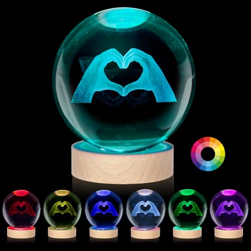 3D TayTay Gifts, Cute TS Girl Night Light, 3.15-inch Heart-Shaped Crystal Ball Night Light with 7 Color Changing, Bedroom Decorative Wood Base,...