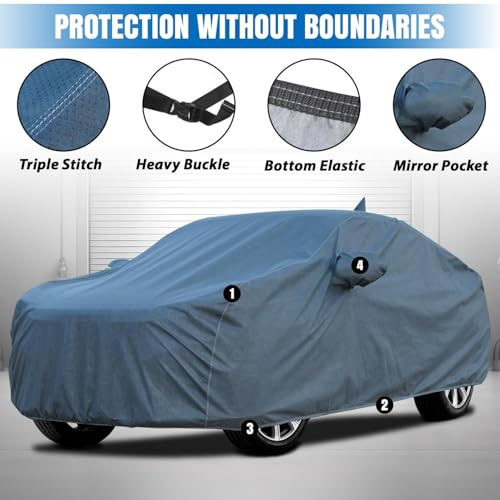 Image of for Nissan Magnite 100% Waterproof Car Cover for All Weather Protection with Mirror Pockets, Soft Cotton Lining, Triple Stitched with Adjustable Belt Bottom Elastic to Secure Fit