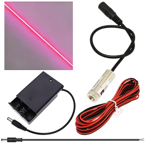 CTRICALVER Kit de módulo láser de foco ajustable, Diodo de módulo láser industrial de 650 nm, 3-5V, Conector DC de 2,1 mm + Kit de fuente de alimentación (Forma de la fuente de luz: Línea roja)