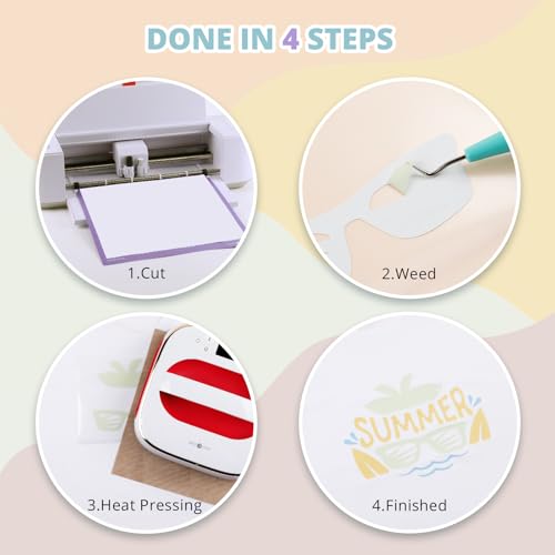 HTVRONT Boho HTV Vinyl Bundle - 12 Pack 12" × 3FT Heat Transfer Vinyl for T Shirts, Pastel Iron on Vinyl Compatible with Cricut Cutting Machine, Easy to Use HTV with 12 Macarons Color by HTVRONT - Image 4