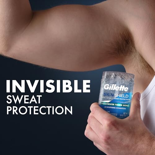 Image of Gillette Antiperspirant Deodorant for Men, SkinShield, 72hr Sweat & Odor Protection, Fights 99% Odor-Causing Bacteria, Soothing Hydration with Vitamin E, Clear Gel, Freshwater Timber Scent, 3.8 oz