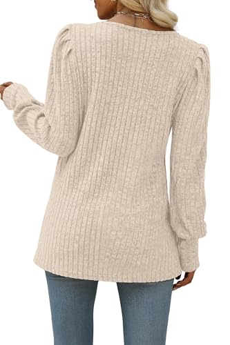 WIHOLL Long Sleeve Shirts for Women Trendy Casual Square Neck Tops Lightweight Sweaters4