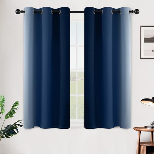 Image of SimpleHome Ombre Blue to Grey White Curtains for Living Room 42Wx45L | Room Darkening Curtains for Bedroom,Gradient Light Blocking Curtain,Thermal Insulated Grommet Window Drapes,2 Panels,45 Inch