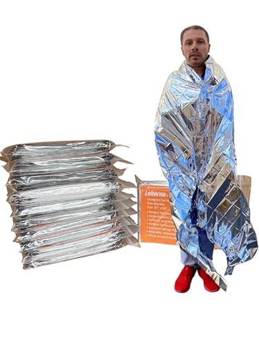 Emergency Blanket Survival Gear | Foil Mylar Thermal Blankets 63" x 87" inches (Pack of 10) | Big Double Sided Escape Tact Bivvy, | for NASA, Outdoors, Hiking, Space, Marathons First Aid Kit