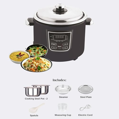 Image of Cookup 1.8 Litres Digital /Multipurpose Electric Rice Cooker | 2 Stainless Steel Cooking Pot | Stainless Steel Steamer | 11Multi Purpose Functions | Delay Timer | 700- Watt (BLACK)