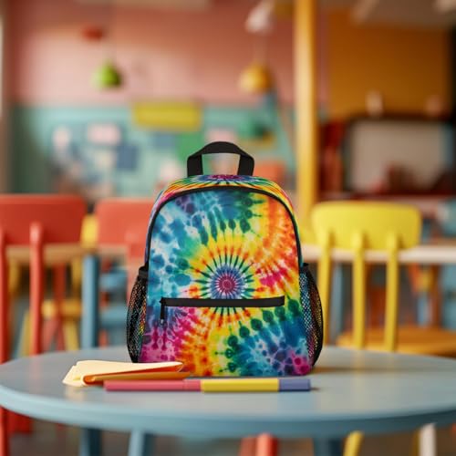 Toddler Backpack for Boys Girls, Colorful Tie Dye Mini Kids Backpacks with Chest Strap Whistle, Preschool Kindergarten Daypack, Travel Bookbag for Children3