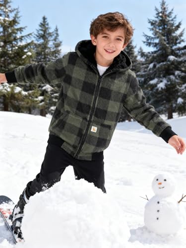 Image of Boys Fleece Jacket with Hood Unisex Child Sherpa Lined Zip Up Warm Coat Hooded Sweatshirt Outerwear