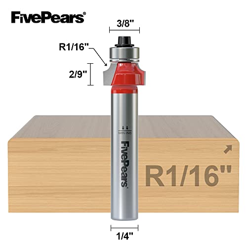 Fivepears 1/16" Radius Roundover Router Bit 1/4 Inch Shank, Round Over Router Bit For Edging Forming Rounding #TOP1