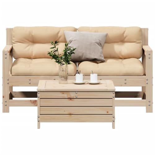 Homgoday Juego de sofás de jardín de 3 piezas con cojines de madera maciza de pino, muebles, juego de sofá cama, sofá, salón, sofá jardín, juego de sofá moderno para exterior, exterior decoración