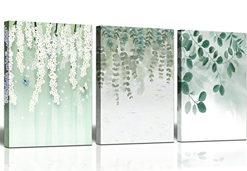 Okexckk Botanical Plant Canvas Wall Art, Boho Plant For Bathroom Wall Decor, Minimalist Floral Prints For Living Room, Green Leaf Painting Picture For Bedroom 12"X16" #TOP2