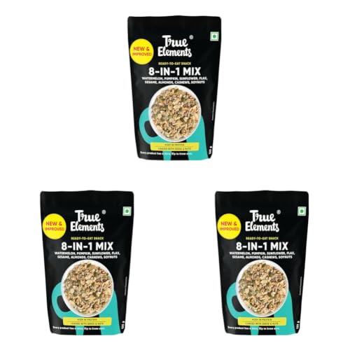 Image of True Elements 8 in 1 Mix Seeds 125g - Seeds for Eating | Diet Snacks | Seed Mix for Eating | Roasted Seed - Watermelon, Pumpkin, Sunflower, Flax, Sesame and Almonds, Cashews, Soynuts (Pack of 3)