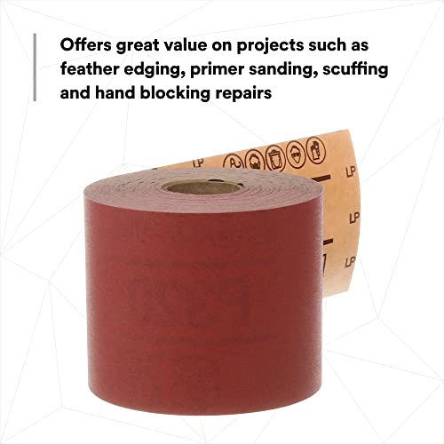 Image of 3M Stikit Red Abrasive Sheet Roll, 01687, No Hole, 2-3 /4 in x 25 yd, 120+ Grade, Automotive Sanding Roll Sandpaper for Coating Removal, Body Repair, Auto Sanding