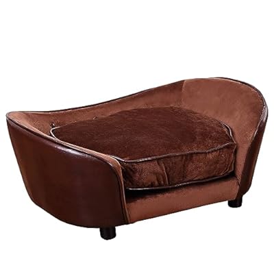 PawHut Dog Sofa Chair with Legs, Pet Couch with Soft Cushion for Small Dogs Cats, Brown, 78 x 57 x 35.5 cm