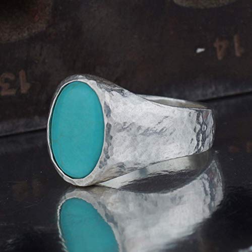 Atlantisfinejewels Hammered Unisex Turquoise Gemstone Men's Ring Handmade 925 K Sterling Silver Turkish Artisan Jewelry By Omer (9) #TOP5