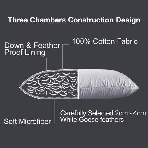 Amazon Brand - Umi Pack of Two White Goose Feather Pillows with 100% Cotton Fabric - 48 x 74cm, Medium Firm