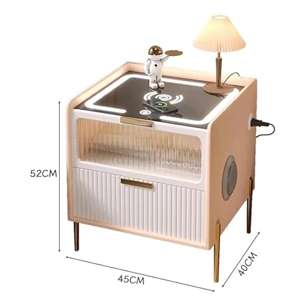 Modern nachtkastje, verstelbare led-lichtbijzettafels, draadloos opladen en USB-nachtkastje, glazen lade, nachtkastje