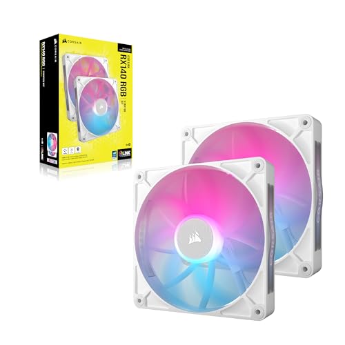 CORSAIR iCUE Link RX140 RGB 140mm Ventilateurs PWM avec Hub Système iCUE Link - Roulement à Dôme Magnétique - Dual Pack - Blanc