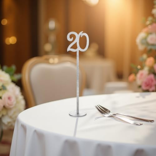 Números de mesa para boda del 1 al 20 plateados de 35 cm con base de soporte 5