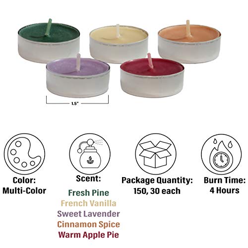 Candlenscent Scented Tea Lights Candles | Variety Pack | French Vanilla - Sweet Lavender - Fresh Pine - Cinnamon Spice - Warm Apple Pie - Made In Usa (Pack Of 150) #TOP2