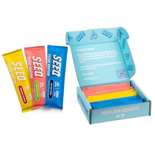 SEEQ Clear Protein Powder - 22g Whey Isolate Per Serving - 9 Count Variety Pack - On-The-Go Sticks - Blue Razz Freeze Strawberry Lemonade Watermelon Wave