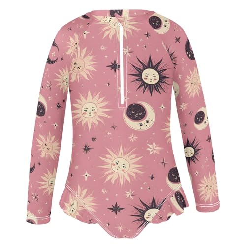 ALAZA Toddler Swimsuit Girl Bathing Suit Swimwear Rash Guard Cute Moon Sun Long Sleeve 3T2
