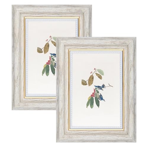 YoHyien Set di 2 Cornici Foto Vintage 10x15 cm, Cornici Portafoto Shabby Chic da Parete e Tavola, Quadro Portafoto Decorative da Appendere Al Muro, Orizzontale e Verticale (Bianco, 10 x 15 cm)