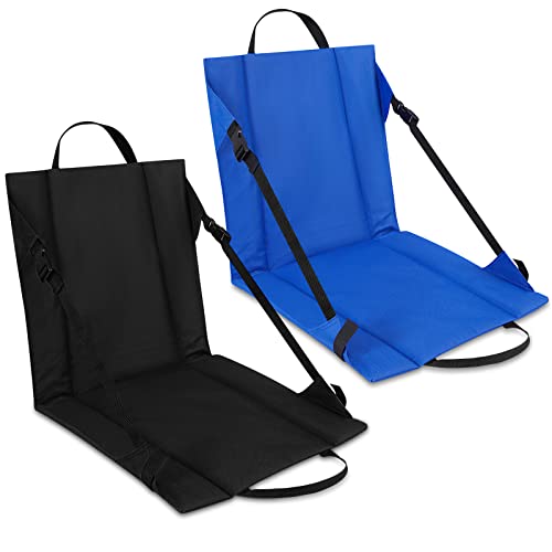 2 Pcs Folding Stadium Seats for Bleachers with Back Support Portable Foldable Bleacher Seat Lightweight Padded Cusion Stadium Chair for Adult Garden Camping Hunting Floor Beach Outdoor, Black and Blue