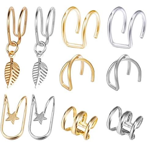 Hanunalir 10 Pcs Women Ear Cuffs Clips Silver Gold Ear Bone Clips Alloy Adjustable Non Pierced Cartilage Earring Helix Wrap Earrings Fake Cartilage Cuffs for Women Girls Cover