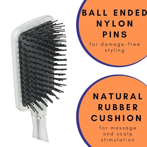 Image of Paddle Hair Brush with Back Mirror for Makeup- Portable Cushioned Hair Comb Brush for Men & Women, Ultra Soft & Flexible Nylon Bristles Great for Travel Detangling Hair Comb for All Hair Types