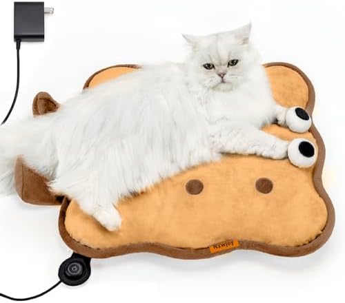 Nxwjoy Heated Cat Bed for Indoor Pets Cat Heating Pad Extra Large Electric Pet Heated Pad Adjustable Temp Pet Heating Pads with Removable Cover Biscuits Brown 21"X 21"