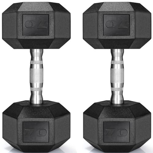 Kurzhanteln Set, Hexagon Hanteln | 2er Set 10-25 kg | Rutschsicher Ummantelt, Gummi Beschichtet Gusseisen Gewichte für Damen und Herren Krafttraining (2 x 32 kg- Schwarz)