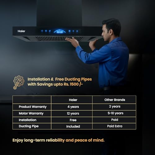 Image of Haier 60cm 1600m /hr BLDC Autoclean T-Shape Chimney | Easy Clean Filterless with Touch /Gesture Control | 10 Yr Motor, 4 Yr Comprehensive Warranty | Free Installation & Pipe | HIH-T1600-BLDC-IN | Black